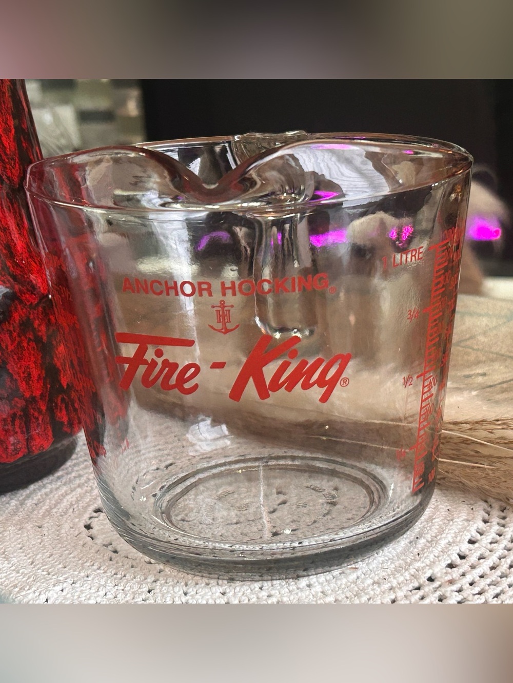 Cup | 1970s FIREKING 1 Quart Glass Measure | Red Letter Kitchenware | Retro